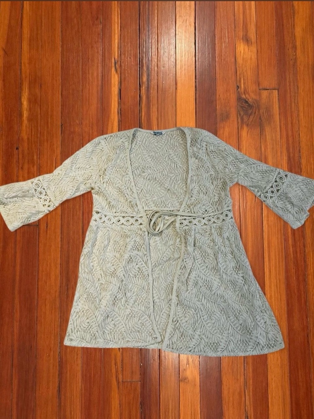 Blue Island White Lace Kimono Bell Sleeve Swim Cover Up M